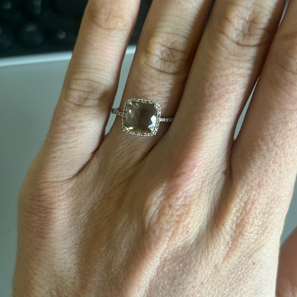 Diamond and Smokey quartz ring - size 6 - Picture 1 of 4